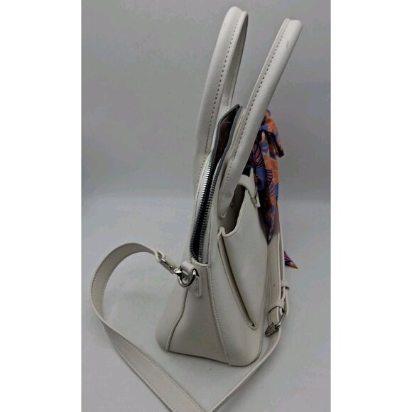 Betsey Johnson White w/ Butterfly Scarf Handbag Purse Handles & Strap Zipper - Picture 12 of 15